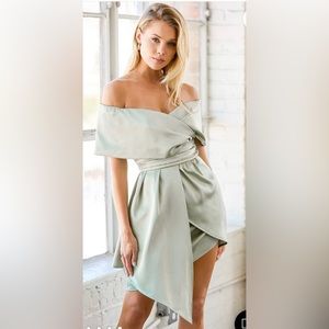 Lulus sage green asymmetrical mini dress